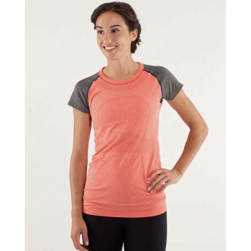 Lululemon Swiftly Size 10 Tech Short Sleeve Running Shirt  ~ Coral / Gray‎